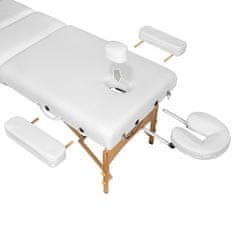 tectake 3-območna masažna miza, oblazinjenje 10 cm + valjaste blazine + stol + torba Bela