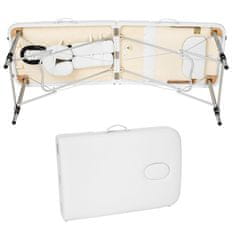 tectake 3-predelna masažna miza, aluminijasta, 5-cm oblazinjenje + torba Bela
