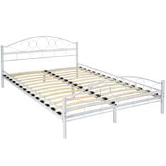 tectake Kovinski posteljni okvir »Umetnost« z letvenim dnom 200 x 140 cm, Bela/bela