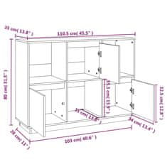 Vidaxl Komoda črna 110,5x35x80 cm trdna borovina