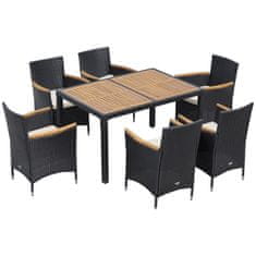 OUTSUNNY Set vrtne mize in stolov 7 kosov iz PE ratana in lesa, zunanje pohištvo z blazinami
Mehka, črna