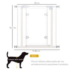PAWHUT PawHut vrata za pse in hišne ljubljenčke z nastavljivo širino do 80 cm in samodejnim zapiranjem, bela