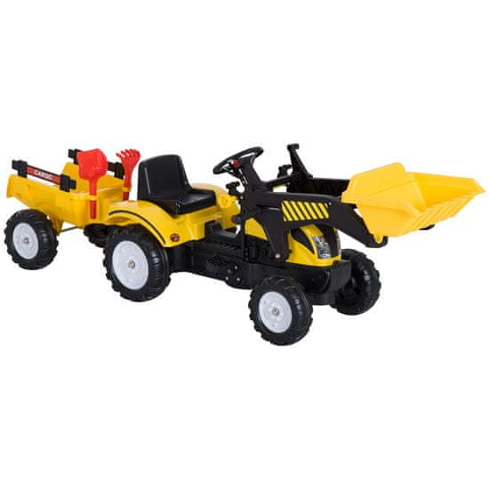 HOMCOM traktor na pedala z buldozerjem in prikolico za otroke, igrače za plažo, 167x41x52cm, rumena in
črna