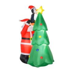 HOMCOM HOMCOM Napihljiv oče božič 180 cm z drevesom in pingvinom, božična dekoracija z lučkami LED in napihovalnikom za vrt in dom