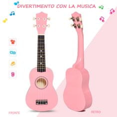 HOMCOM 21-palčni sopranski ukulele iz roza lesa s 4 najlonskimi strunami in 2 trsaloma