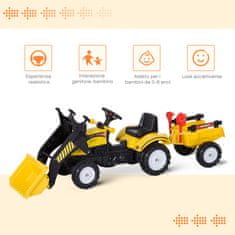 HOMCOM traktor na pedala z buldozerjem in prikolico za otroke, igrače za plažo, 167x41x52cm, rumena in
črna