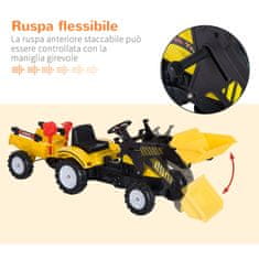 HOMCOM traktor na pedala z buldozerjem in prikolico za otroke, igrače za plažo, 167x41x52cm, rumena in
črna