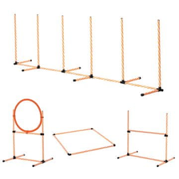 PAWHUT komplet za urjenje psov agility s slalomom, nastavljivimi ovirami, piščalko in torbo za
prenašanje