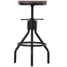 HOMCOM barski stol v industrijskem slogu, lesen sedež in nastavljiva višina, kuhinjski stol s kovinskim okvirjem, 40x40x59-74 cm, rjava in črna barva
