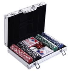 HOMCOM Profesionalni aluminijasti poker kovček, poker set z 200 žetoni in 2 kompleta za Texas hold'em in Blackjack