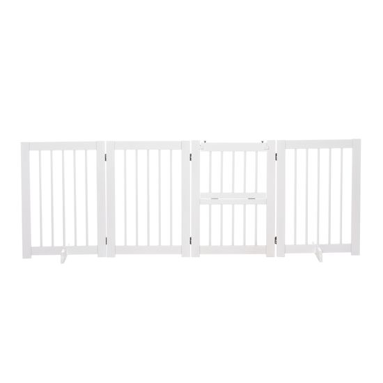 PAWHUT PawHut Pasja vrata, ograja za pse, zložljiva varnostna vrata iz borovega lesa, bela, 215x75cm
