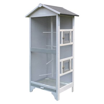 PAWHUT Zunanja ptičja kletka iz smrekovega lesa, 2 odprtini z blokom, 4 gredice in odstranljiv pladenj, siva,
80,5x57x158,5 cm