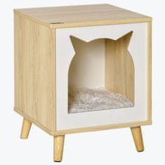 PAWHUT Mačja hišica in mizica 2 v 1, dvignjena mačja hišica s pralno
blazino in lesenimi
nogami, 40x40x50cm
