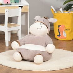 HOMCOM plišast otroški fotelj v obliki oslička z nedrsečo podlago, pohištvo za spalnico, siv, 60x55x60cm