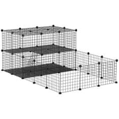 PAWHUT PawHut Modularna ograda za kunce, morske prašičke in glodavce, zaboj za hišne ljubljenčke s kovinskimi pritrdilnimi dodatki, 175x105x70cm, črna