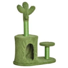 PAWHUT PawHut Praskalnik za odrasle mačke in mačke v obliki kaktusa s sisalovo vrvjo, žogicami in pesjakom, višina 78 cm, zelen