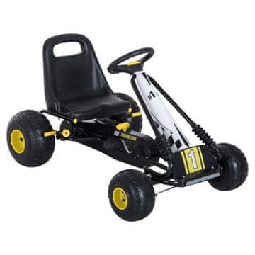 HOMCOM Otroški gokart na pedala z zavoro in sklopko 95 × 66,5 × 57
cm črno-bele barve