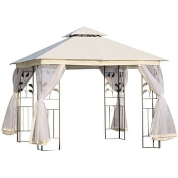 OUTSUNNY Outsunny zunanji ali vrtni gazebo 3x3m z mrežo proti komarjem, jeklenim okvirjem in dvojnim nadstreškom, bel