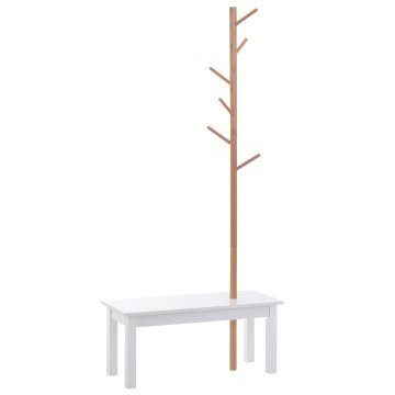 HOMCOM klop za obešanje plaščev za vhod v spalnico, bambus, beli les, 80x30x180cm