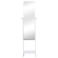 HOMCOM omara za nakit z nastavljivim ogledalom in led osvetlitvijo, les, bela, 30x146x36 cm