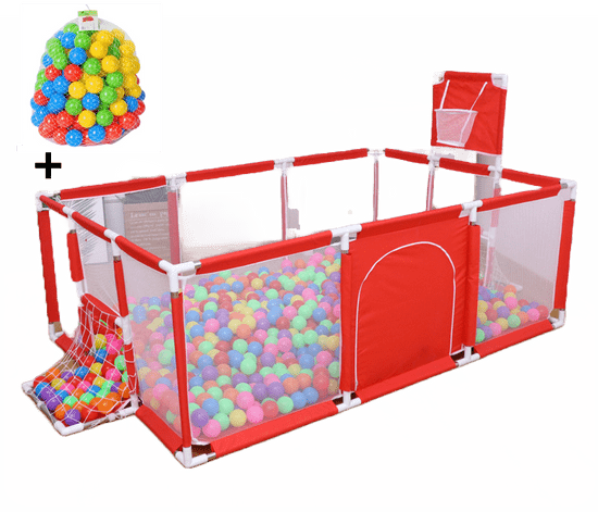 Tavalax Otroška prenosna otroška igralnica z mrežico, rdeča, super velika + ŽOGICE Tavalax Ø 5,5 CM, 100 KOSOV