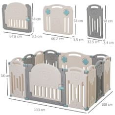 HOMCOM 12-delna ograja za dojenčke +6 mesecev s strukturo, ključavnico in igračami, sivo bela
108x133x58cm