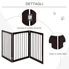 PAWHUT Pawhut Prenosna zložljiva varnostna ograja za pse in hišne ljubljenčke s 3 deli, 160x1,2x76 cm, rjava
