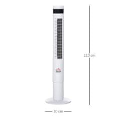 HOMCOM okrogel stolpni ventilator, 85-stopinjski, z daljinskim upravljalnikom in 12-urnim časovnikom, 3 hitrosti in 3 programi, bel, 50 W,
φ30 x 110 cm