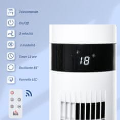 HOMCOM okrogel stolpni ventilator, 85-stopinjski, z daljinskim upravljalnikom in 12-urnim časovnikom, 3 hitrosti in 3 programi, bel, 50 W,
φ30 x 110 cm