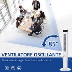 HOMCOM okrogel stolpni ventilator, 85-stopinjski, z daljinskim upravljalnikom in 12-urnim časovnikom, 3 hitrosti in 3 programi, bel, 50 W,
φ30 x 110 cm