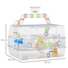PAWHUT Večnivojska kletka za hrčke s cevmi
Φ 6 c m , hiška za hrčke z odpiranjem strehe in barvnimi dodatki iz prozorne plastike 70D x
45P x 44Acm