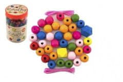 Teddies Lesene barvne kroglice MAXI z gumicami 106 kosov v plastični škatli 9x13cm