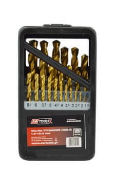 AWTOOLS KOMPLET SVEDROV ZA KOVINO HSS-G IZ TITANA, 25-delni, 1,0–13,0 mm