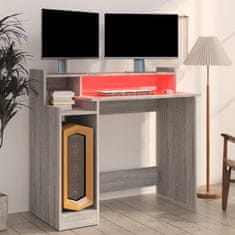 Vidaxl Pisalna miza z LED lučmi siva sonoma 97x45x90 cm konst. les