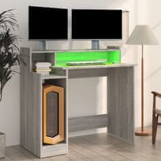 Vidaxl Pisalna miza z LED lučmi siva sonoma 97x45x90 cm konst. les