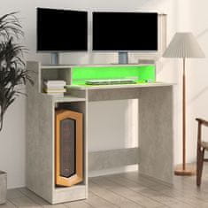 Vidaxl Pisalna miza z LED lučmi betonsko siva 97x45x90 cm kons. les