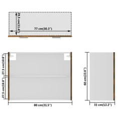 Vidaxl Steklena viseča omarica dimljeni hrast 80x31x60 cm konstr. les
