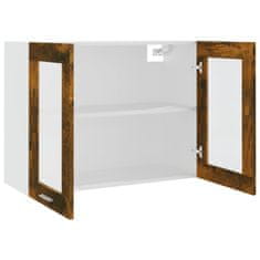 Vidaxl Steklena viseča omarica dimljeni hrast 80x31x60 cm konstr. les