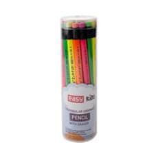 EASY Kids FLUO JUMBO Grafitni trikotni svinčnik z radirko, HB, 24 kosov v pakiranju, rumeno-zeleno-oranžno-rožnate barve