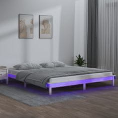 Vidaxl LED posteljni okvir bel 135x190 cm trden les