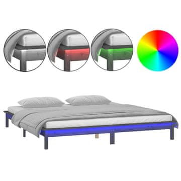 Vidaxl LED posteljni okvir siv 120x190 cm trden les