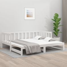 Greatstore Izvlečna dnevna postelja bela 2x(90x190) cm trdna borovina