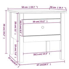 Greatstore Stranska mizica siva 50x50x49 cm trdna borovina