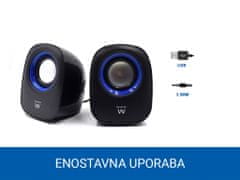 Ewent zvočniki 2.0, 5W RMS, nazdor glasnosti, USB napajanje, črni (EW3501)
