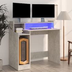 Vidaxl Pisalna miza z LED lučmi betonsko siva 97x45x90 cm kons. les