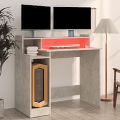 Vidaxl Pisalna miza z LED lučmi betonsko siva 97x45x90 cm kons. les