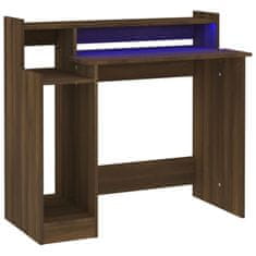 Vidaxl Pisalna miza z LED lučmi rjavi hrast 97x45x90 cm konst. les