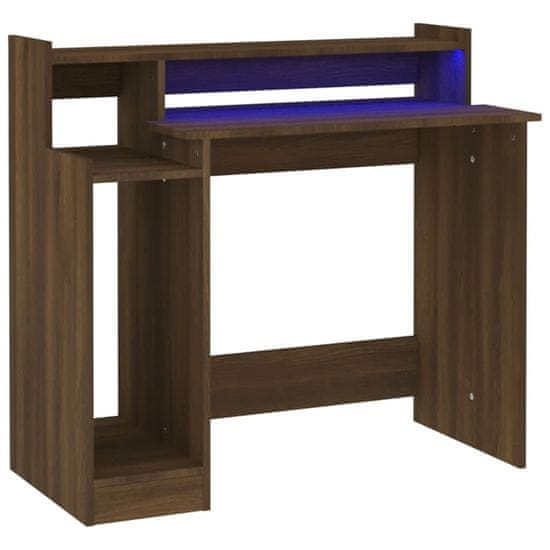 Vidaxl Pisalna miza z LED lučmi rjavi hrast 97x45x90 cm konst. les