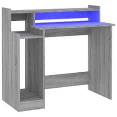 Greatstore Pisalna miza z LED lučmi siva sonoma 97x45x90 cm konst. les