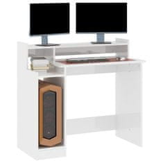 Vidaxl Pisalna miza z LED lučmi visok sijaj bela 97x45x90 cm kons. les
